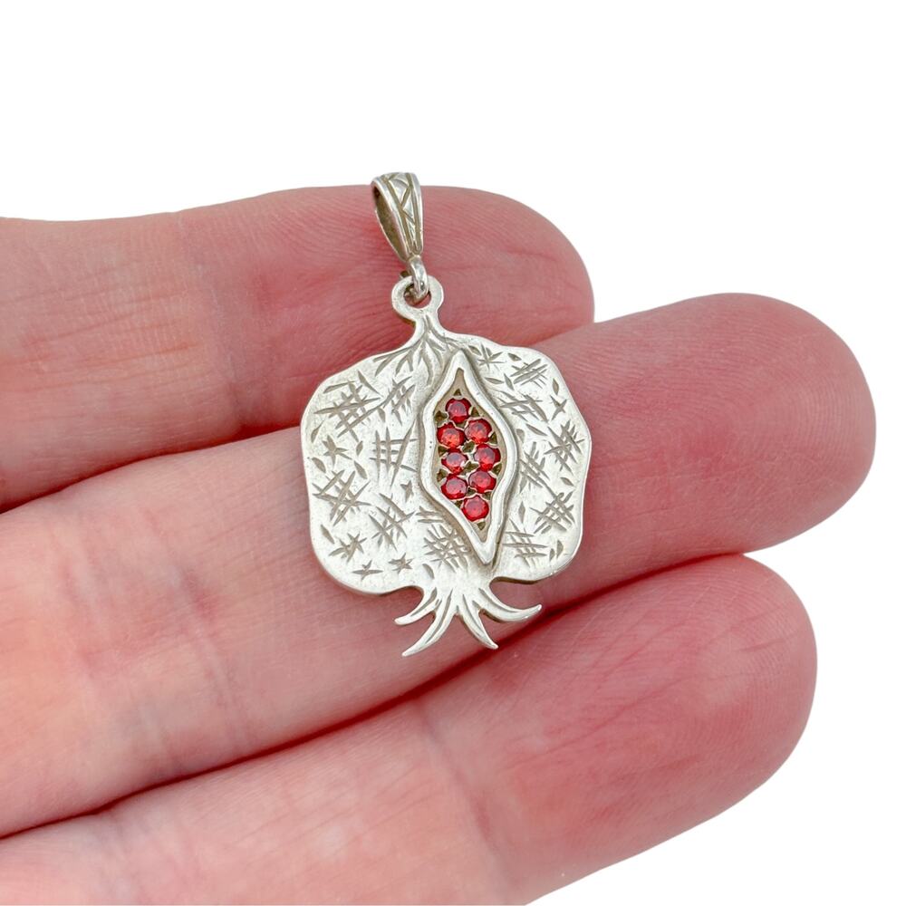 Vintage Sterling Silver 925 Cubic Zirconia Pomegranate Pendant